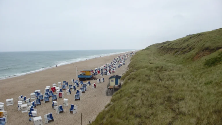 Strandkörbe am Weststrand von Sylt, gesehen von den Dünen Strandkörbe am Weststrand von Sylt, gesehen von den Dünen